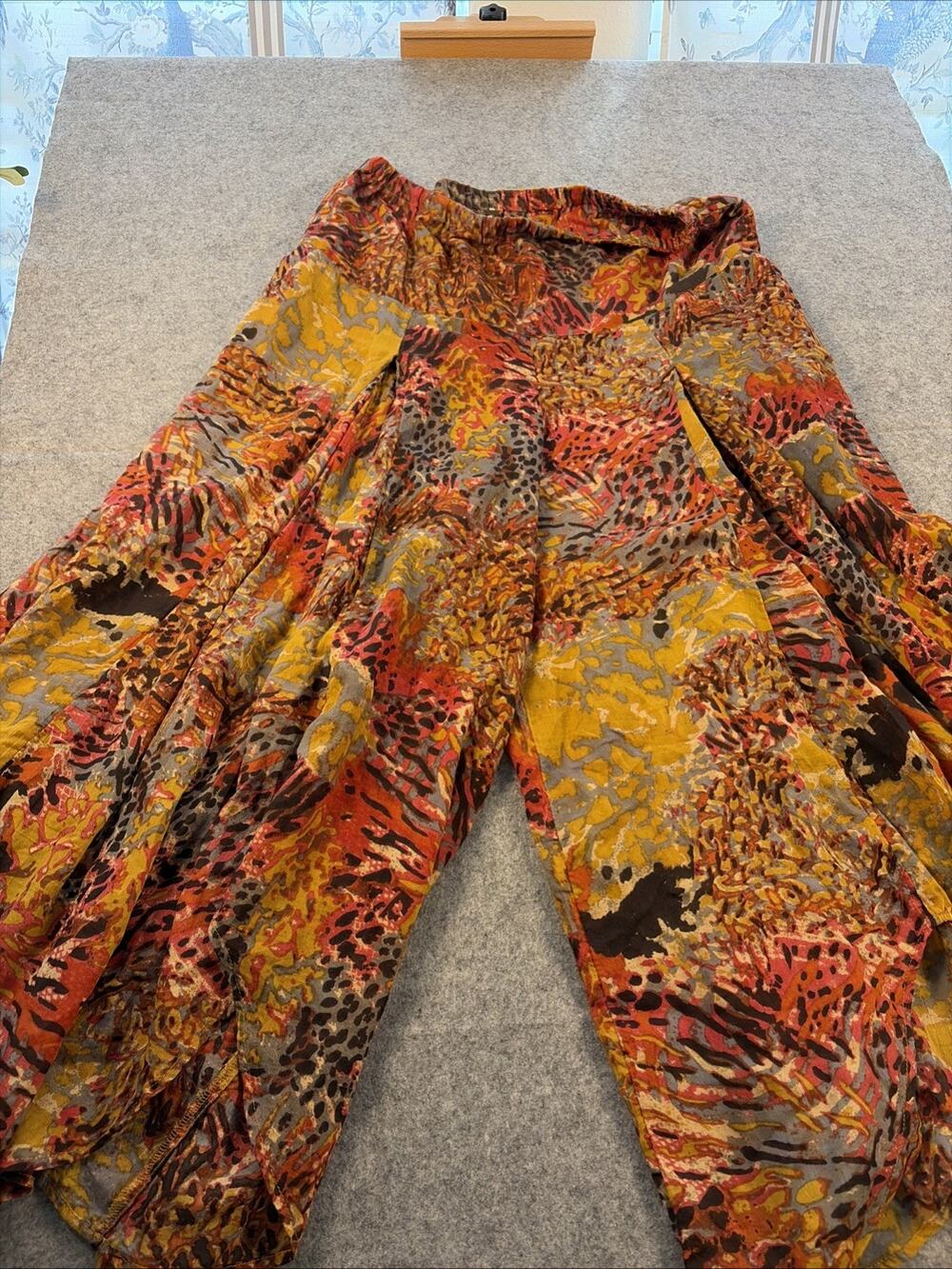Free People Flared Wide Leg Boho Jungle Pop Print Pants Elastic Waist Size Small